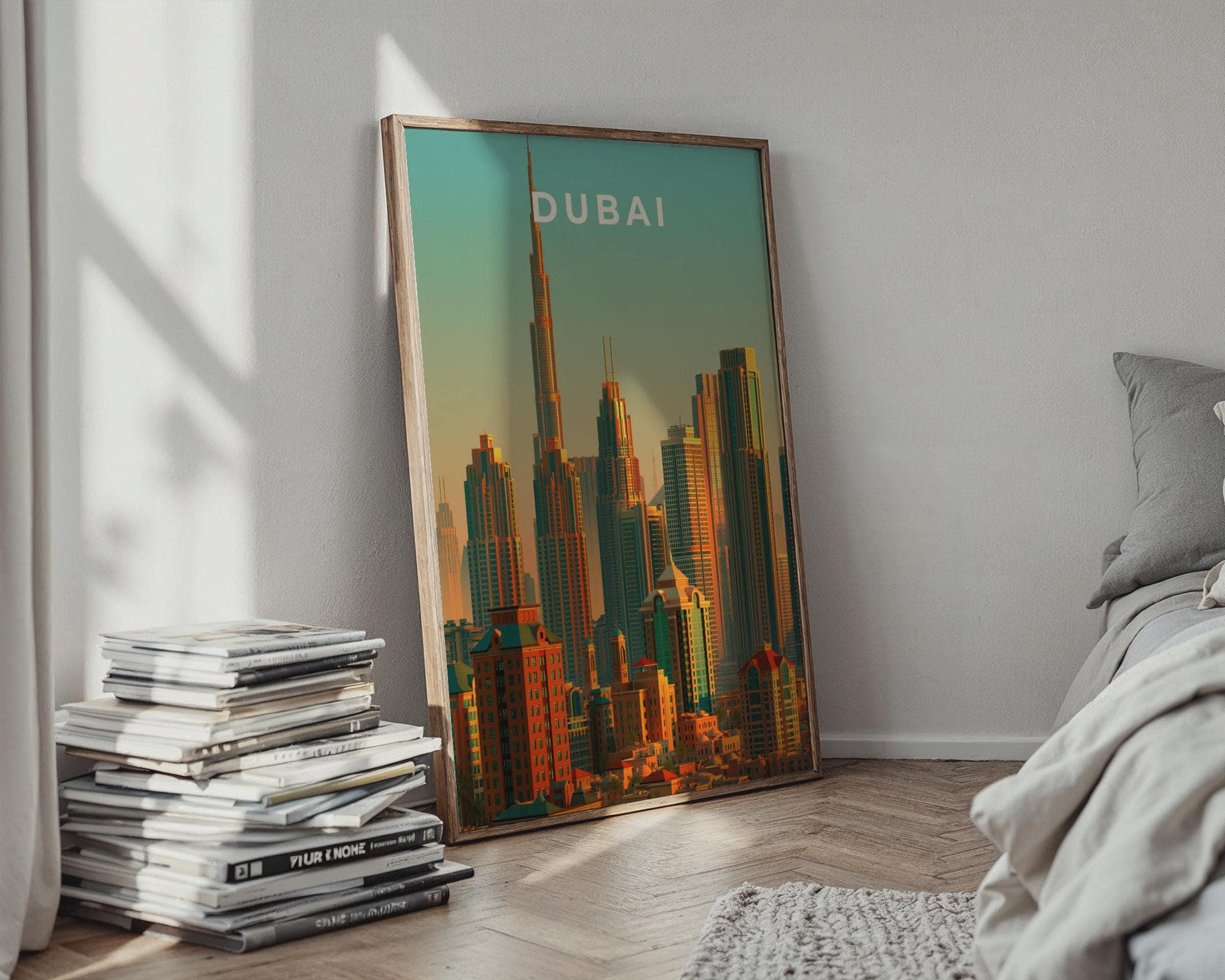 Dubai Cityscape Art Modern Architecture Poster Urban Sunset Illustration - Travel Wall Art