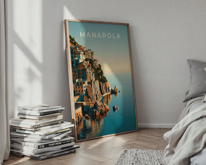 Manarola Poster Coastal Wall Art Print Italian Village Artwork - Travel Wall Art