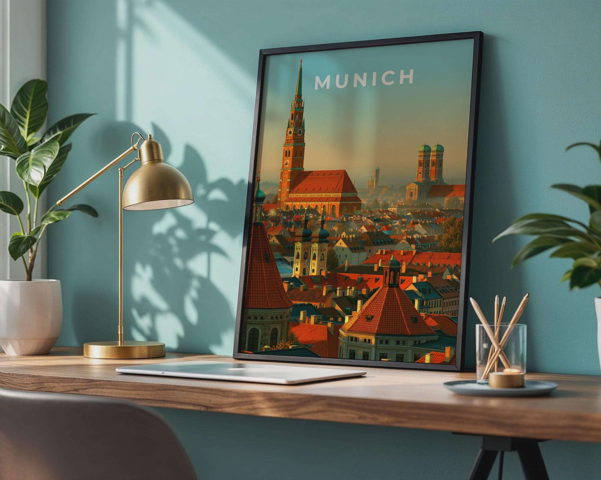 Munich Skyline Art Print European City Poster Urban Landscape - Travel Wall Art