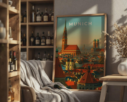 Munich Skyline Art Print European City Poster Urban Landscape - Travel Wall Art