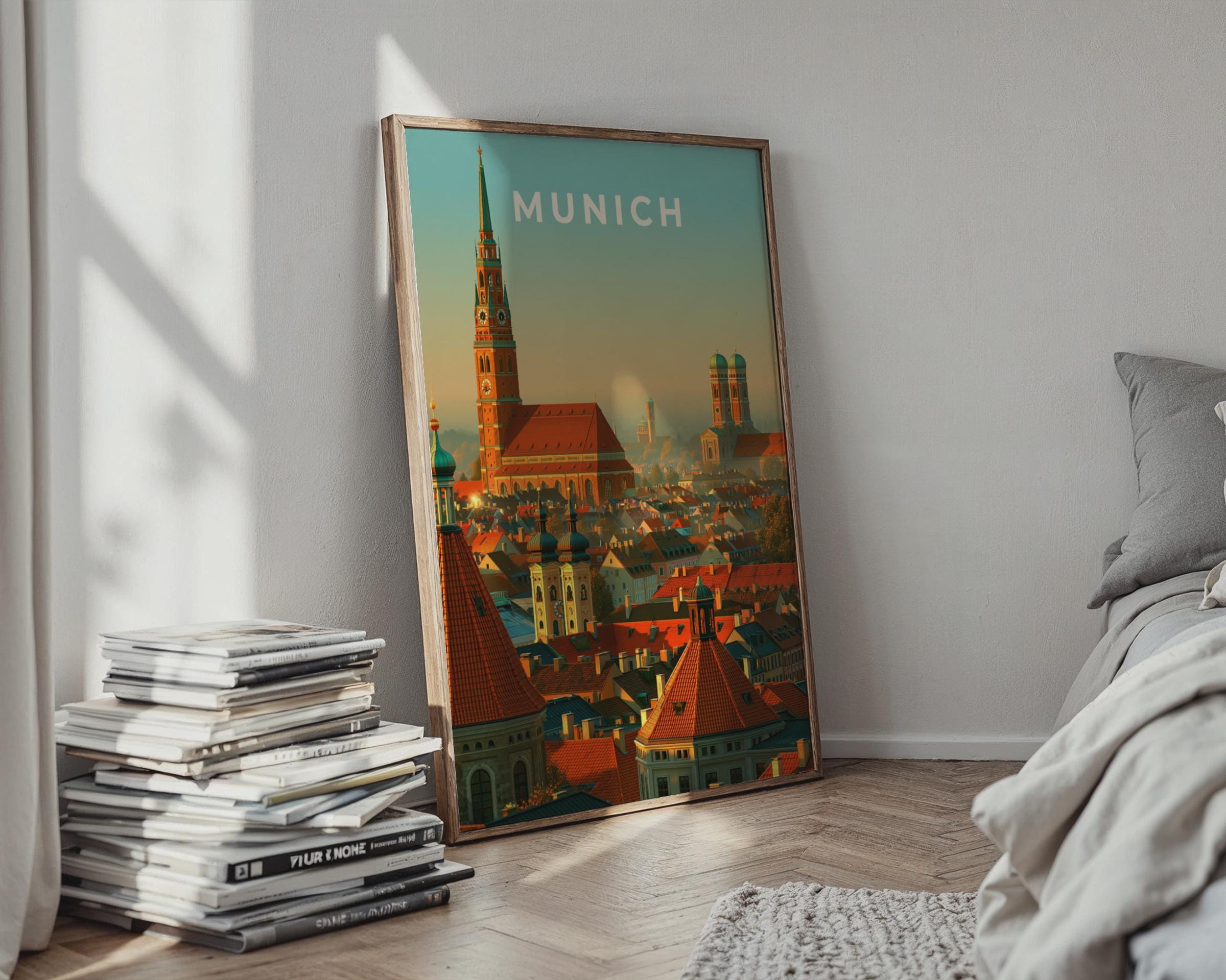 Munich Skyline Art Print European City Poster Urban Landscape - Travel Wall Art