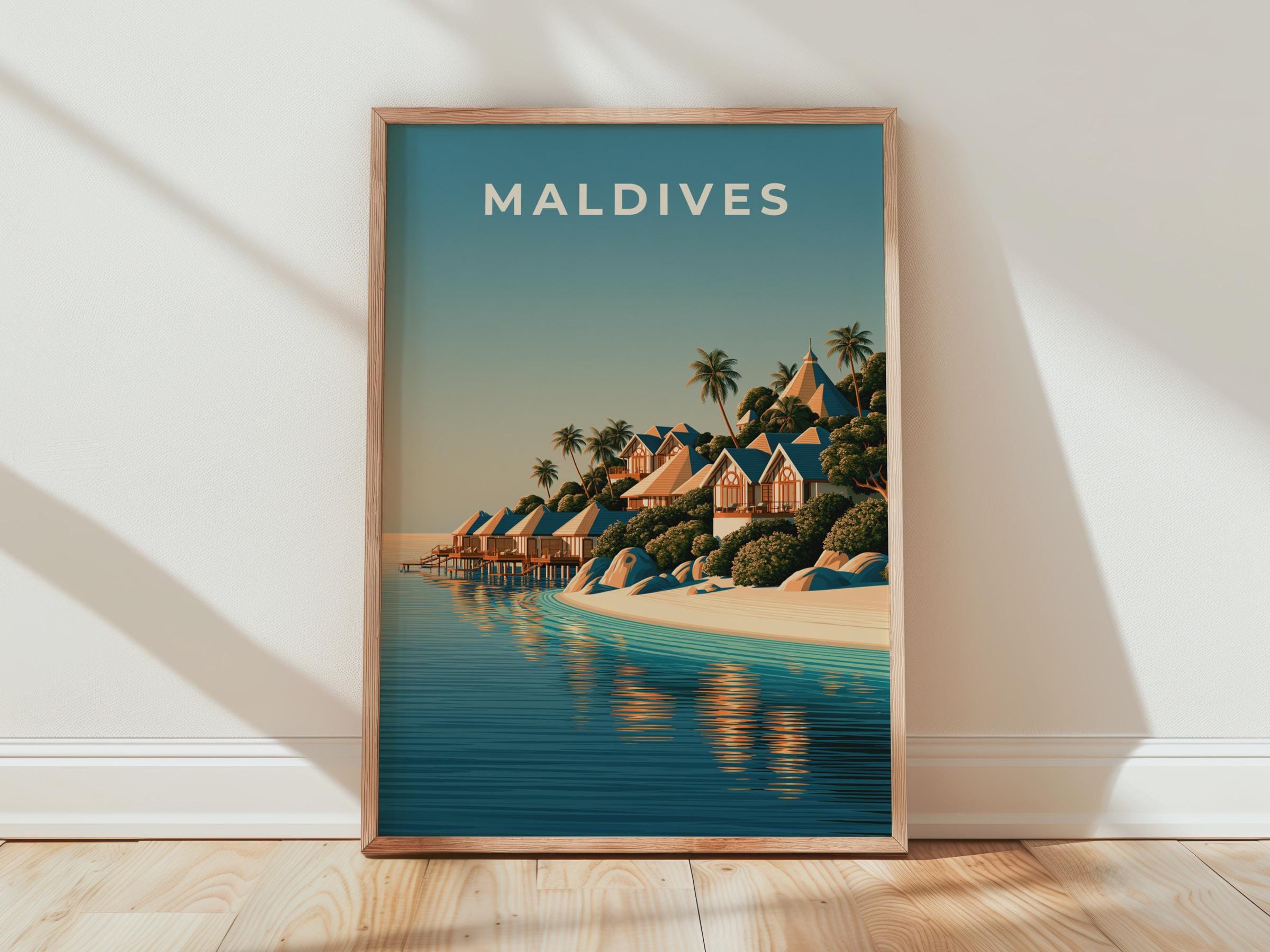 Maldives Overwater Bungalows Tropical Wall Art Print - Travel Wall Art