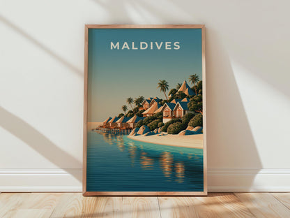 Maldives Overwater Bungalows Tropical Wall Art Print - Travel Wall Art