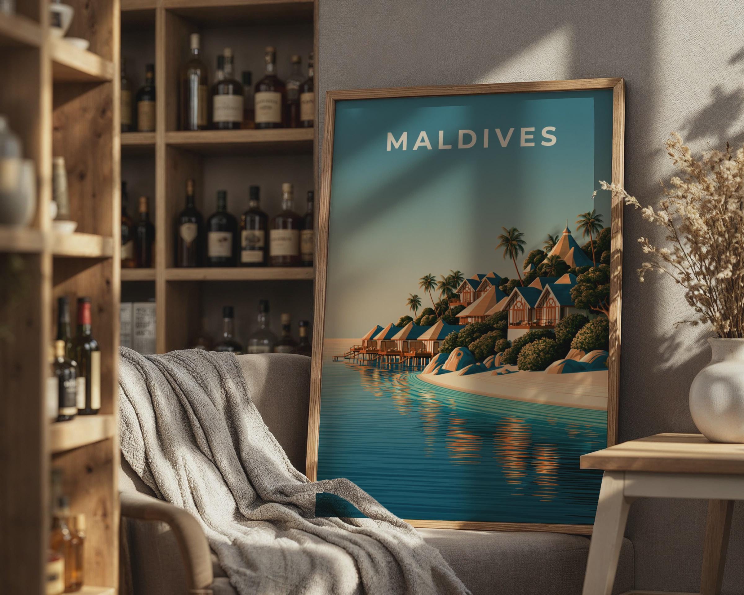 Maldives Overwater Bungalows Tropical Wall Art Print - Travel Wall Art