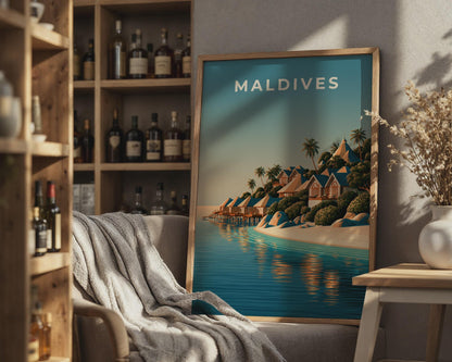 Maldives Overwater Bungalows Tropical Wall Art Print - Travel Wall Art