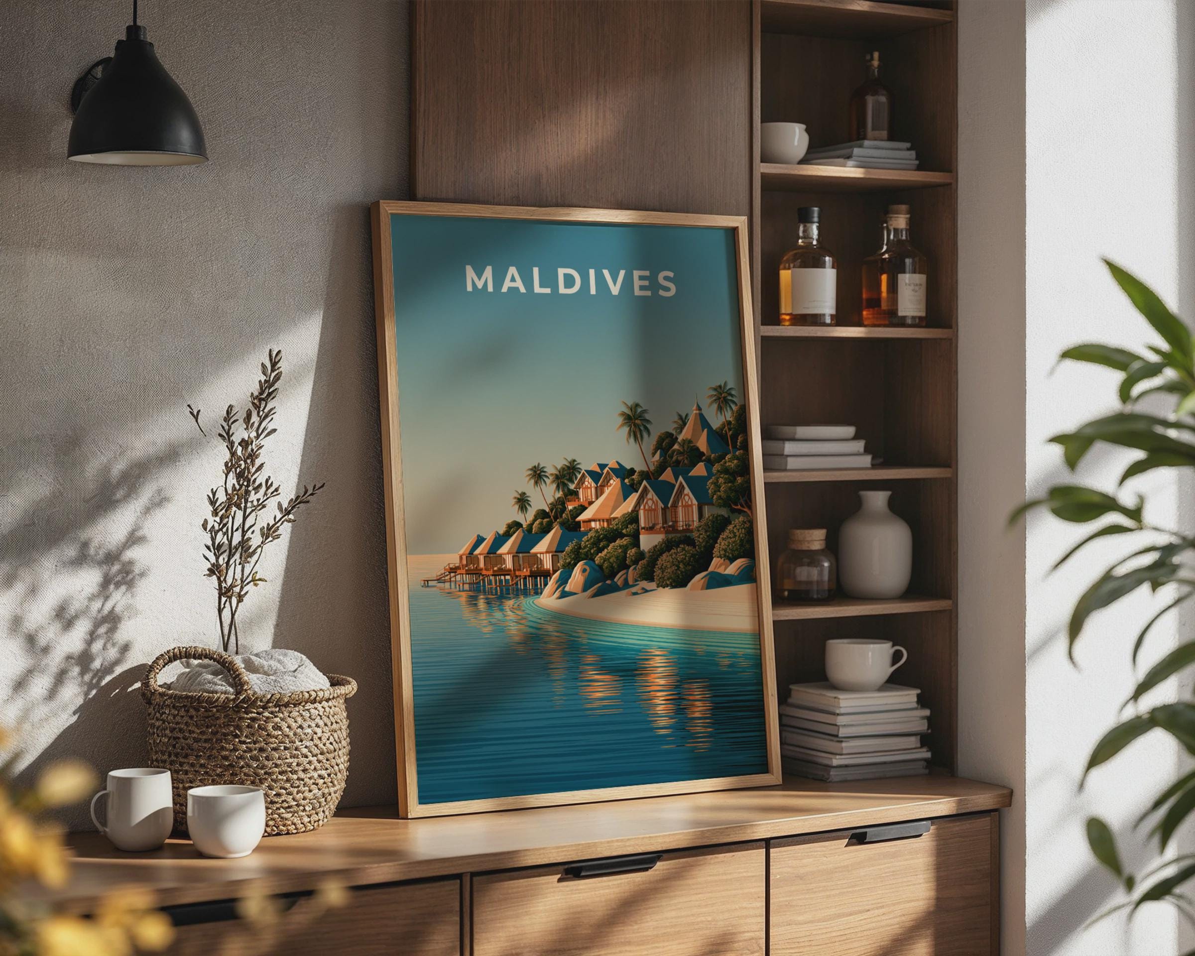 Maldives Overwater Bungalows Tropical Wall Art Print - Travel Wall Art