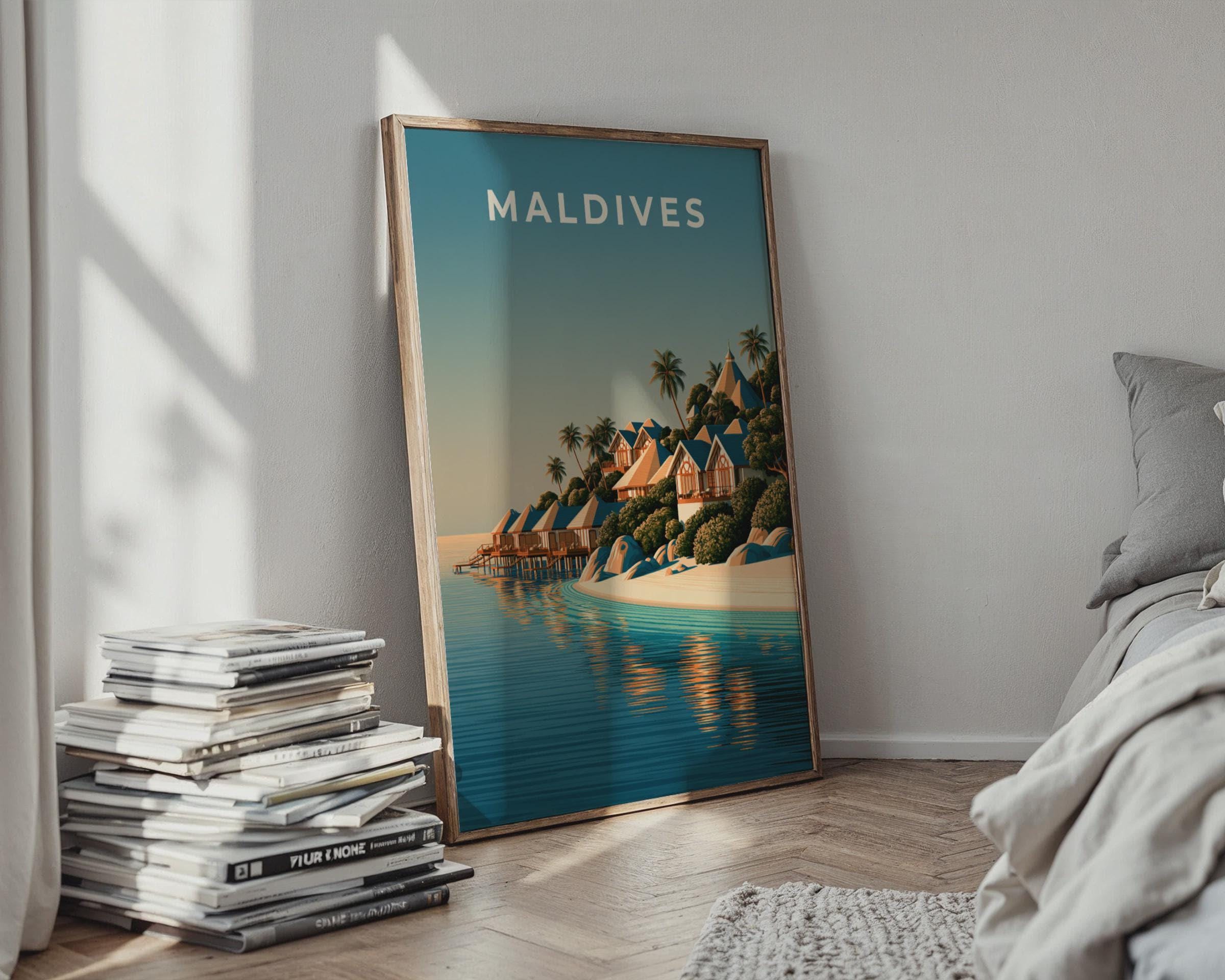 Maldives Overwater Bungalows Tropical Wall Art Print - Travel Wall Art