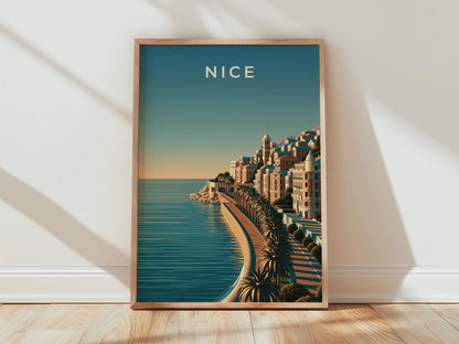 Nice Poster Mediterranean Coastal Town Art Print - Travel Wall Art