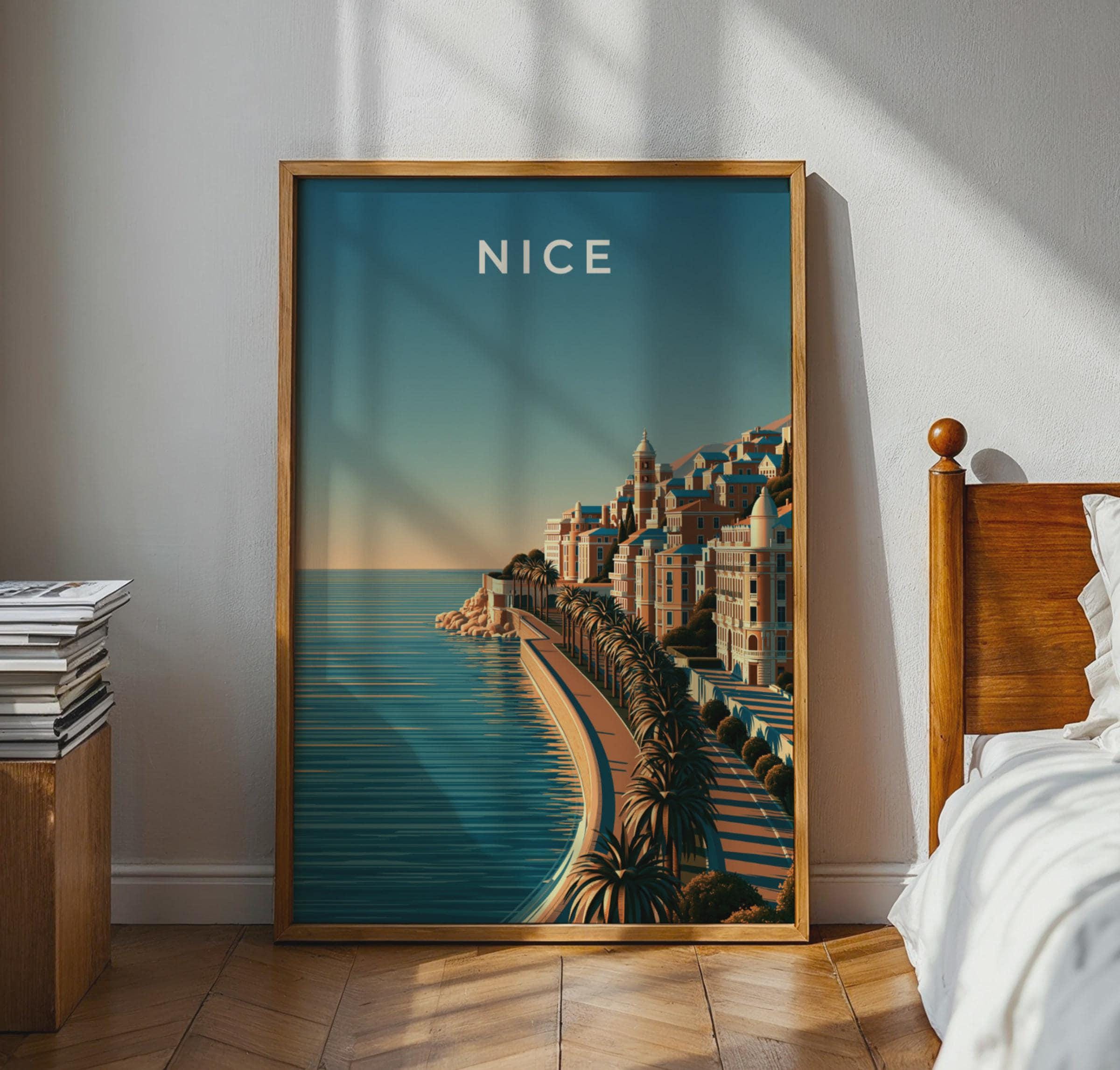 Nice Poster Mediterranean Coastal Town Art Print - Travel Wall Art