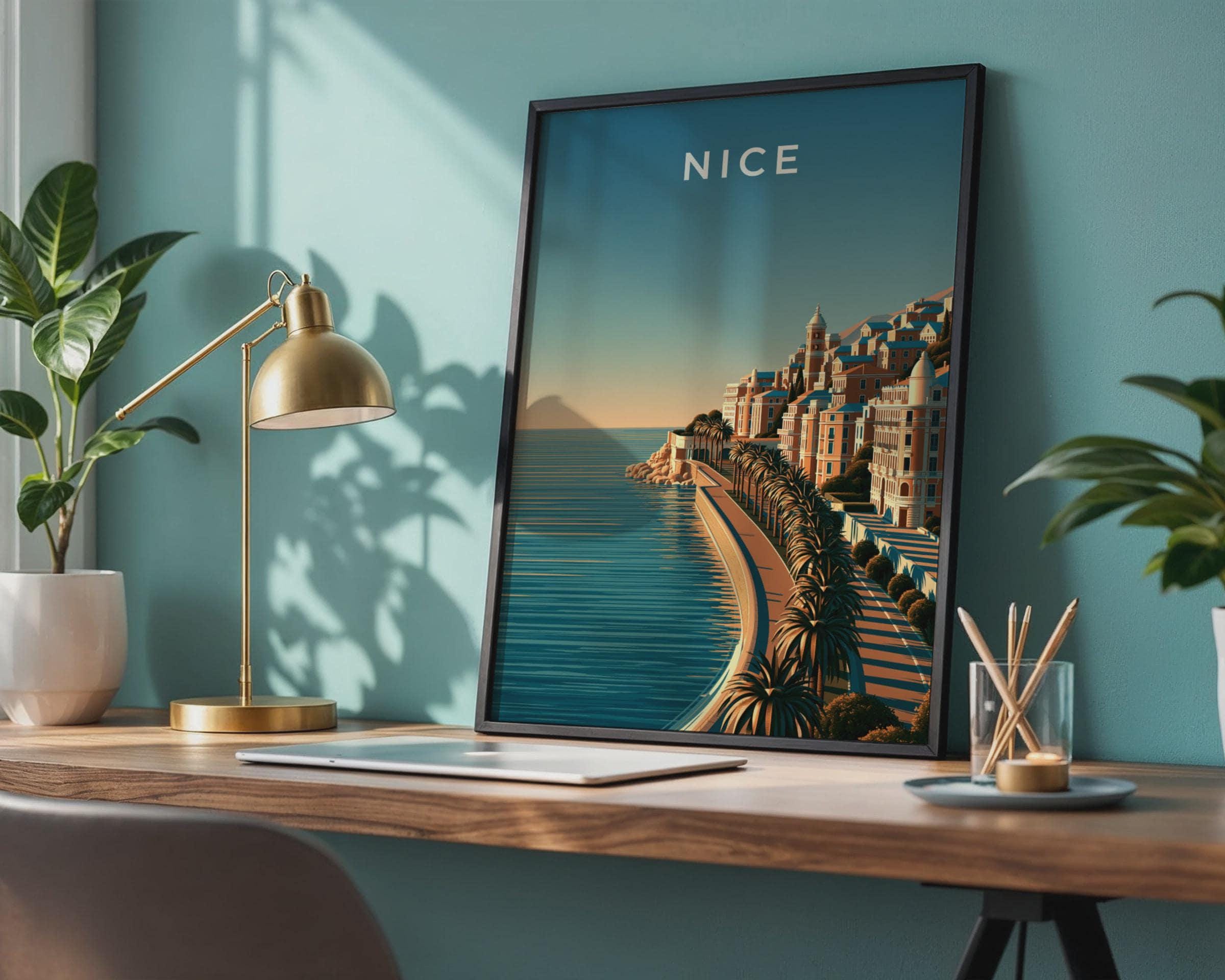 Nice Poster Mediterranean Coastal Town Art Print - Travel Wall Art