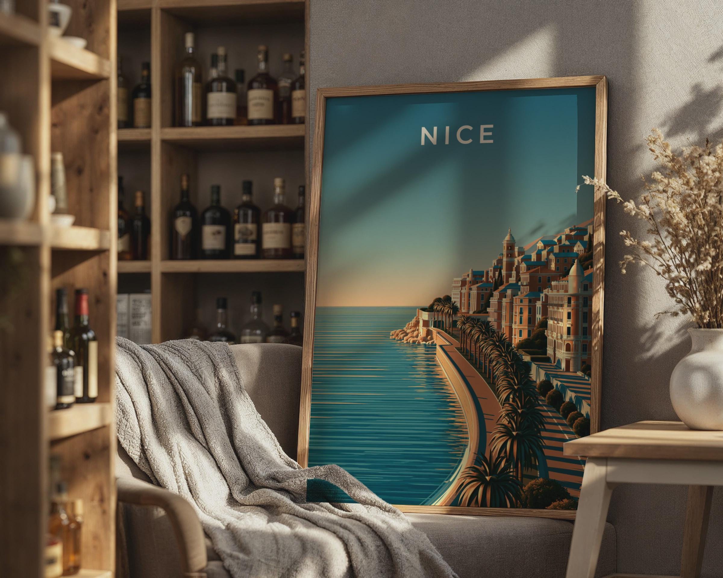 Nice Poster Mediterranean Coastal Town Art Print - Travel Wall Art