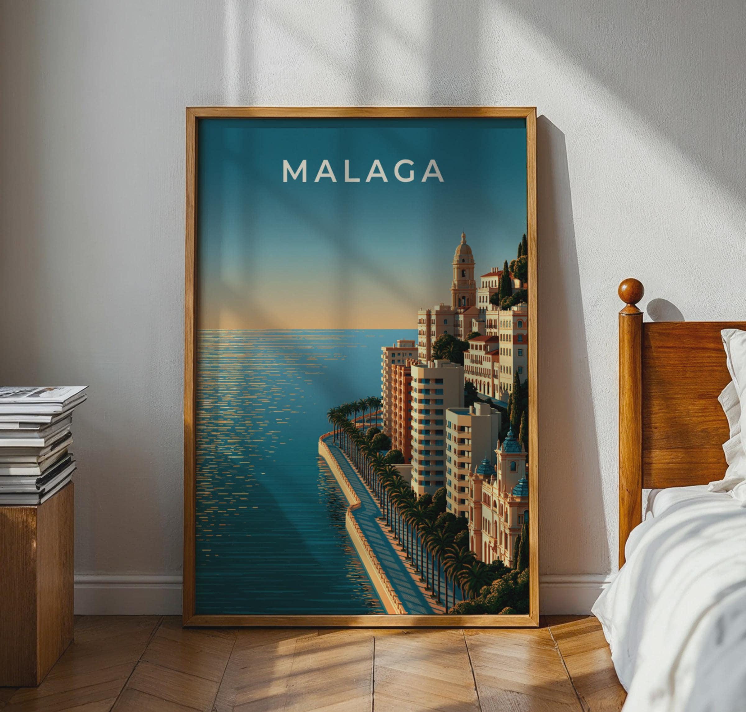 Malaga Coastal Art Print Cityscape Poster - Travel Wall Art