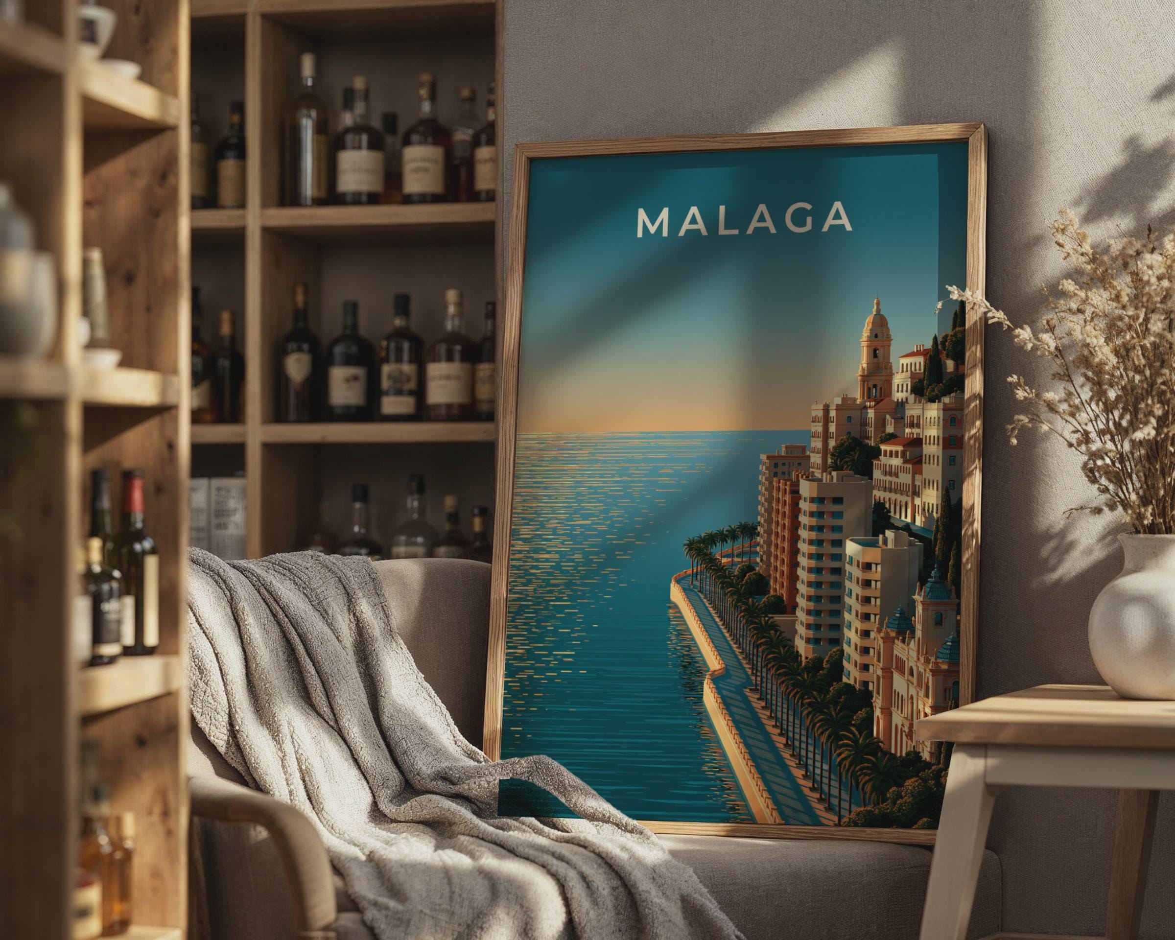 Malaga Coastal Art Print Cityscape Poster - Travel Wall Art