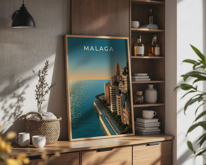 Malaga Coastal Art Print Cityscape Poster - Travel Wall Art