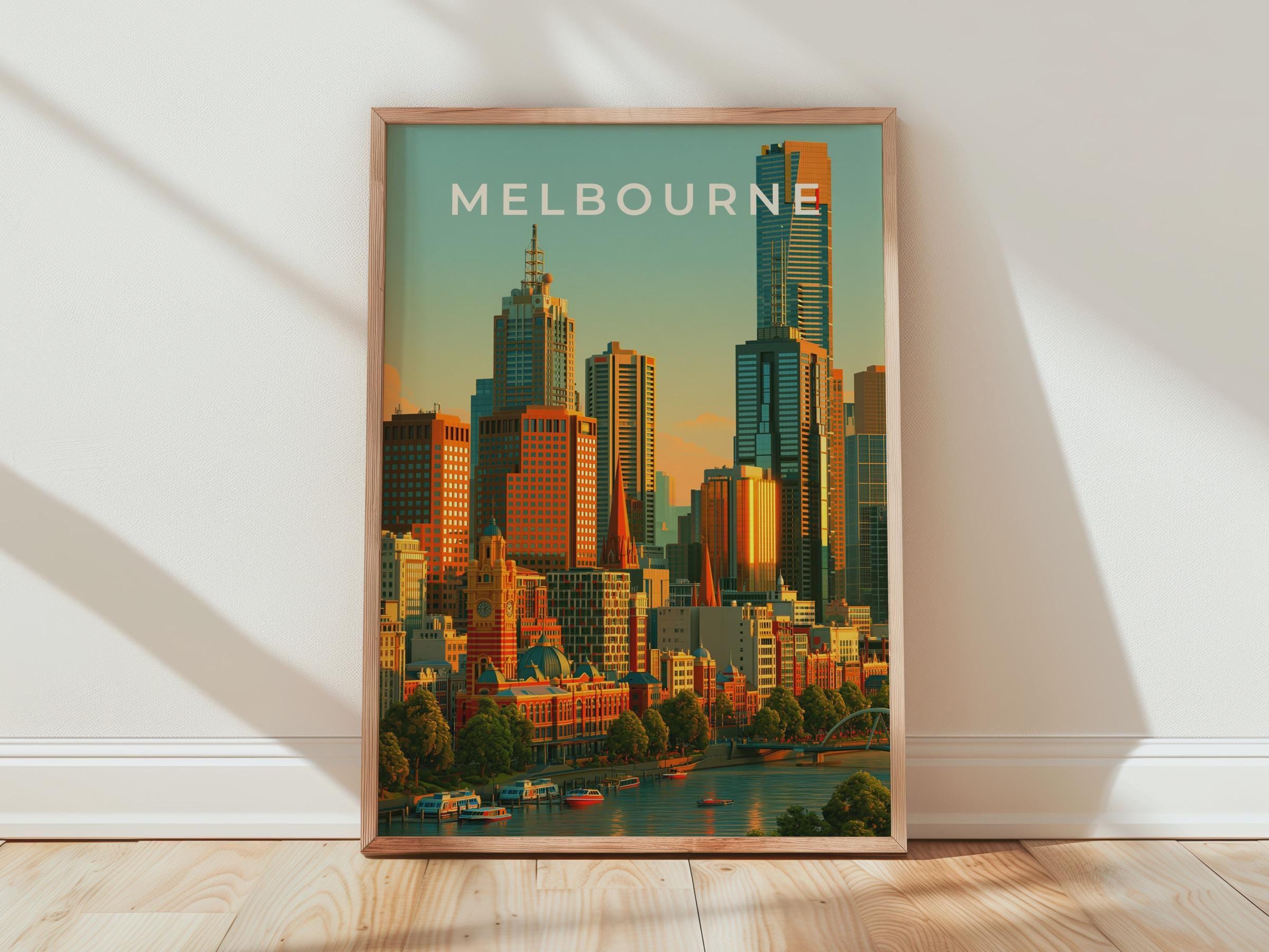 Melbourne City Skyline Art Print Urban Wall Art Colourful Poster - Travel Wall Art