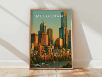 Melbourne City Skyline Art Print Urban Wall Art Colourful Poster - Travel Wall Art