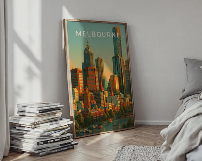 Melbourne City Skyline Art Print Urban Wall Art Colourful Poster - Travel Wall Art