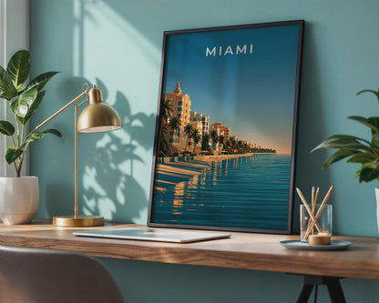 Miami Beach Poster Retro Art Print Coastal Tropical Wall Art - Travel Wall Art
