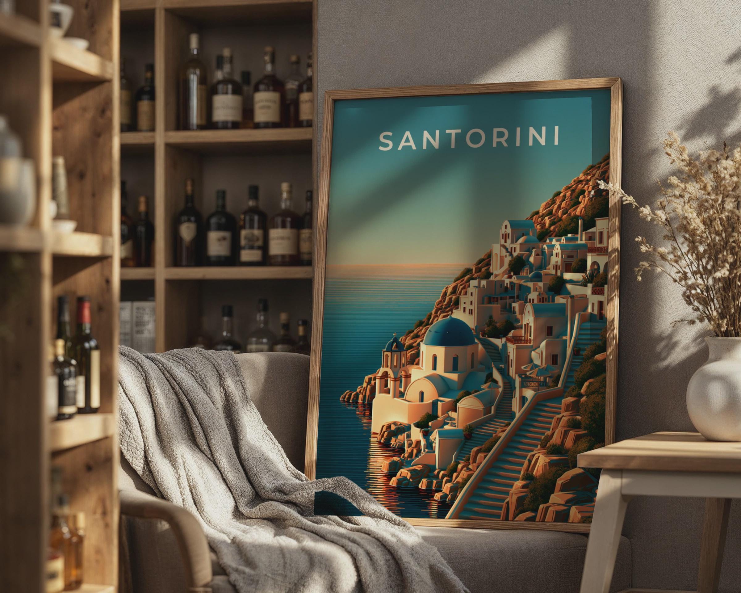 Santorini Coastal Landscape Print - Travel Wall Art