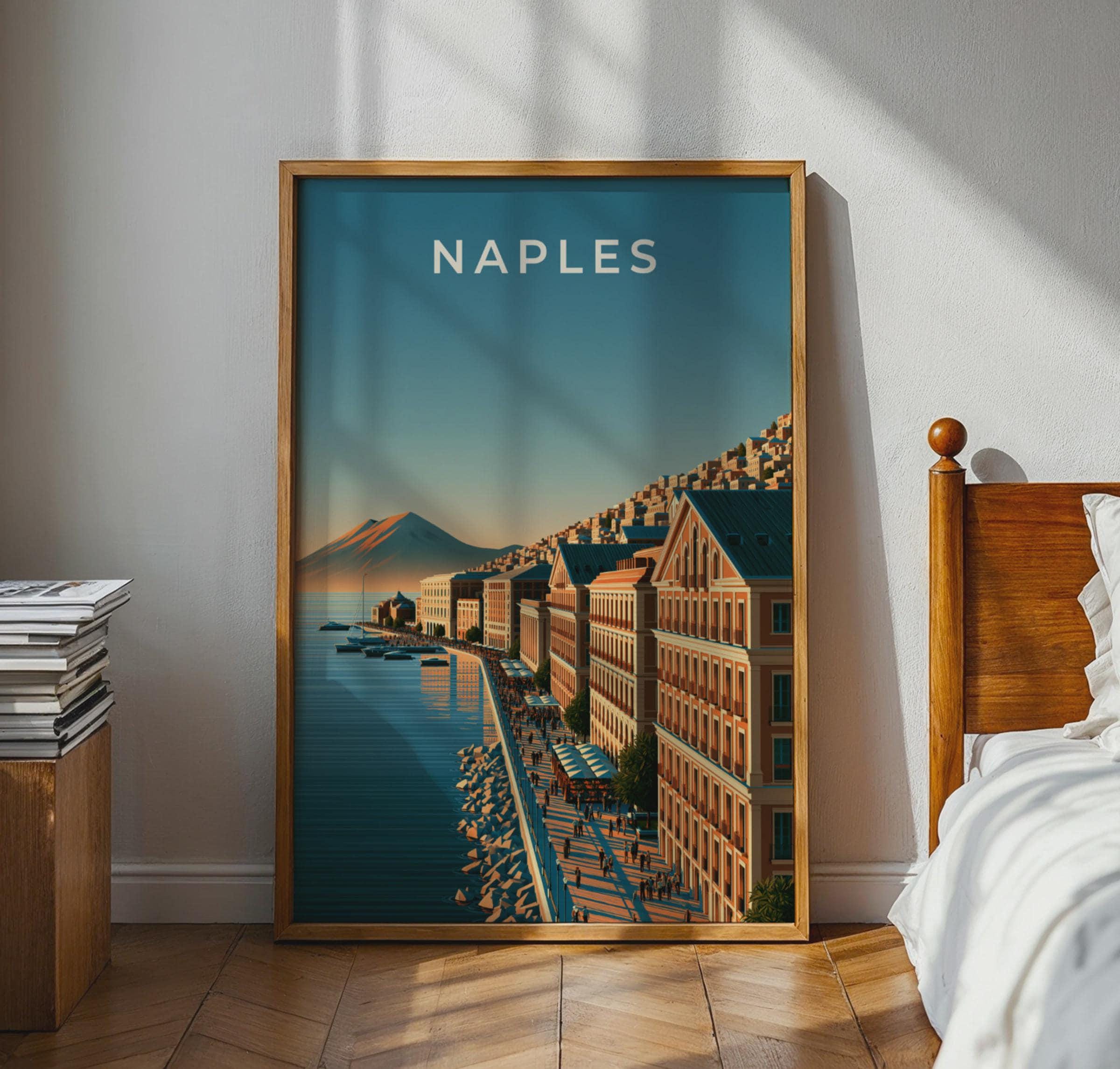 Naples Cityscape Wall Art Poster Coastal Artwork Vesuvius Print - Travel Wall Art