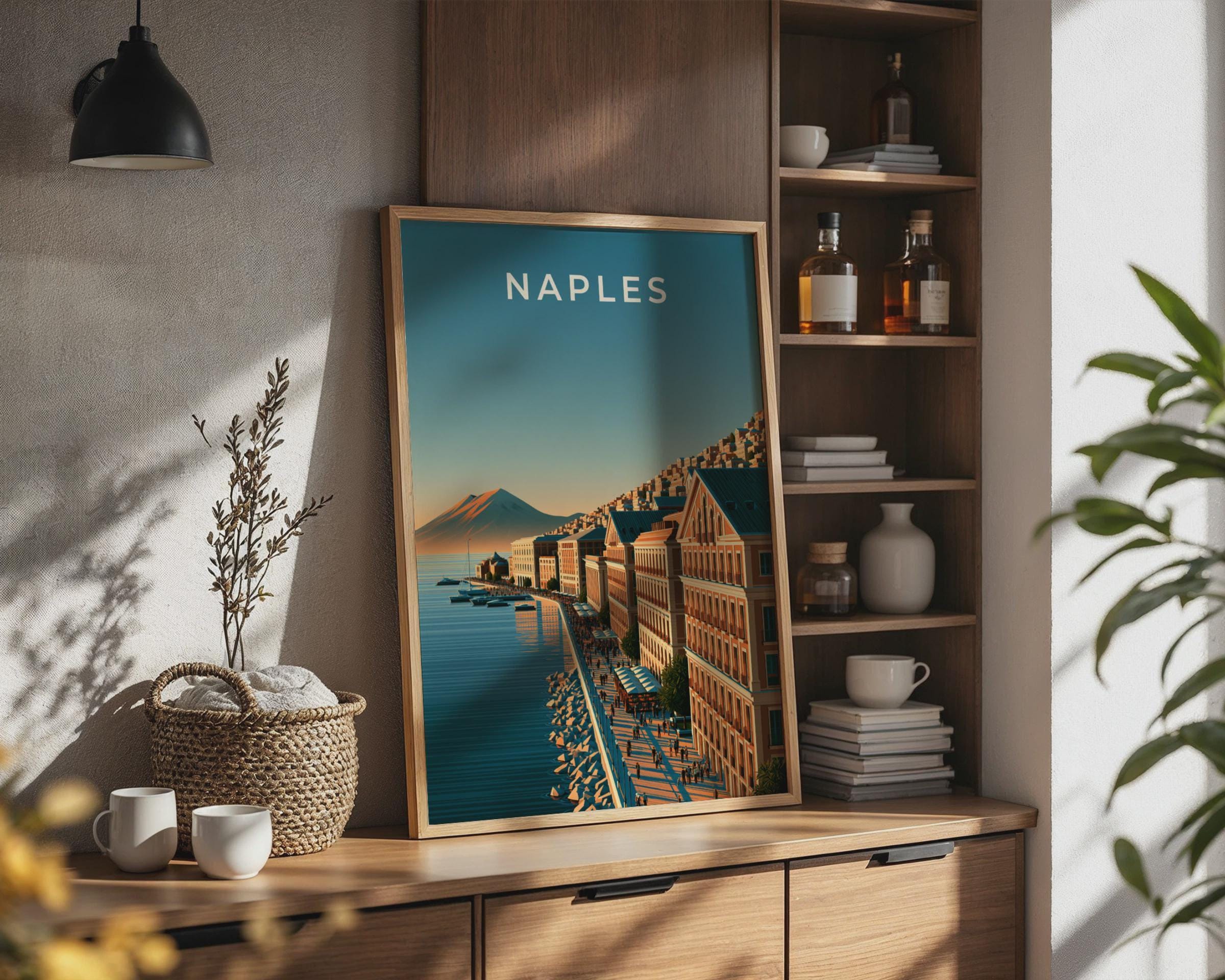 Naples Cityscape Wall Art Poster Coastal Artwork Vesuvius Print - Travel Wall Art