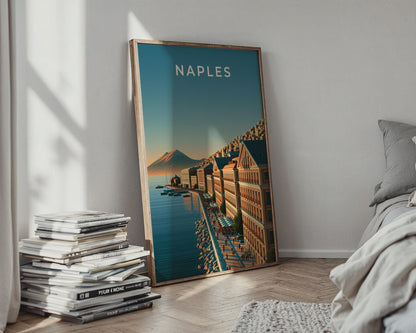 Naples Cityscape Wall Art Poster Coastal Artwork Vesuvius Print - Travel Wall Art