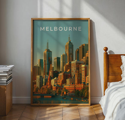 Melbourne City Skyline Poster Modern Wall Art - Travel Wall Art