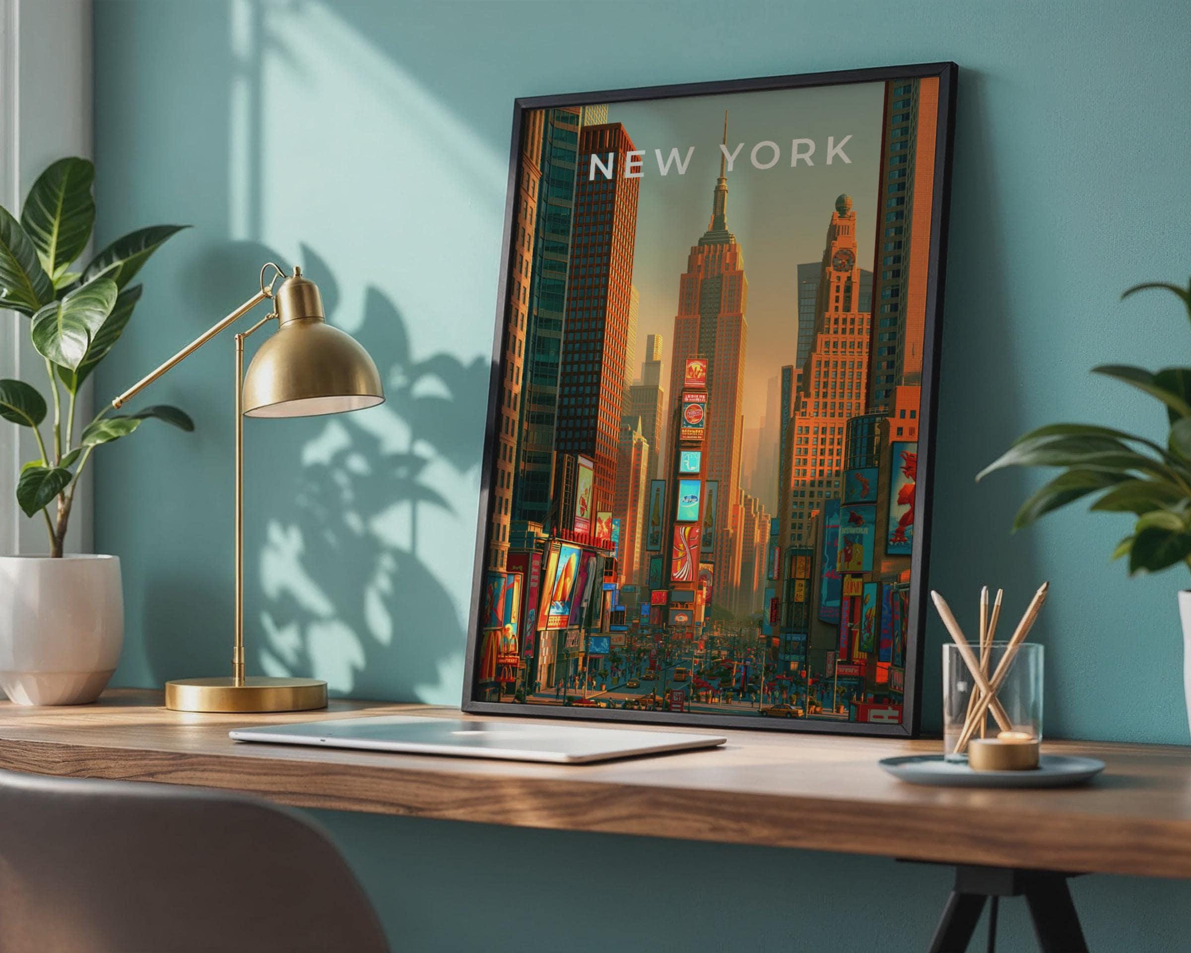New York Cityscape Art Print Wall Decor Empire State Times Square - Travel Wall Art