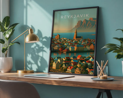Reykjavik Cityscape Print Iceland Wall Art Landscape Art - Travel Wall Art