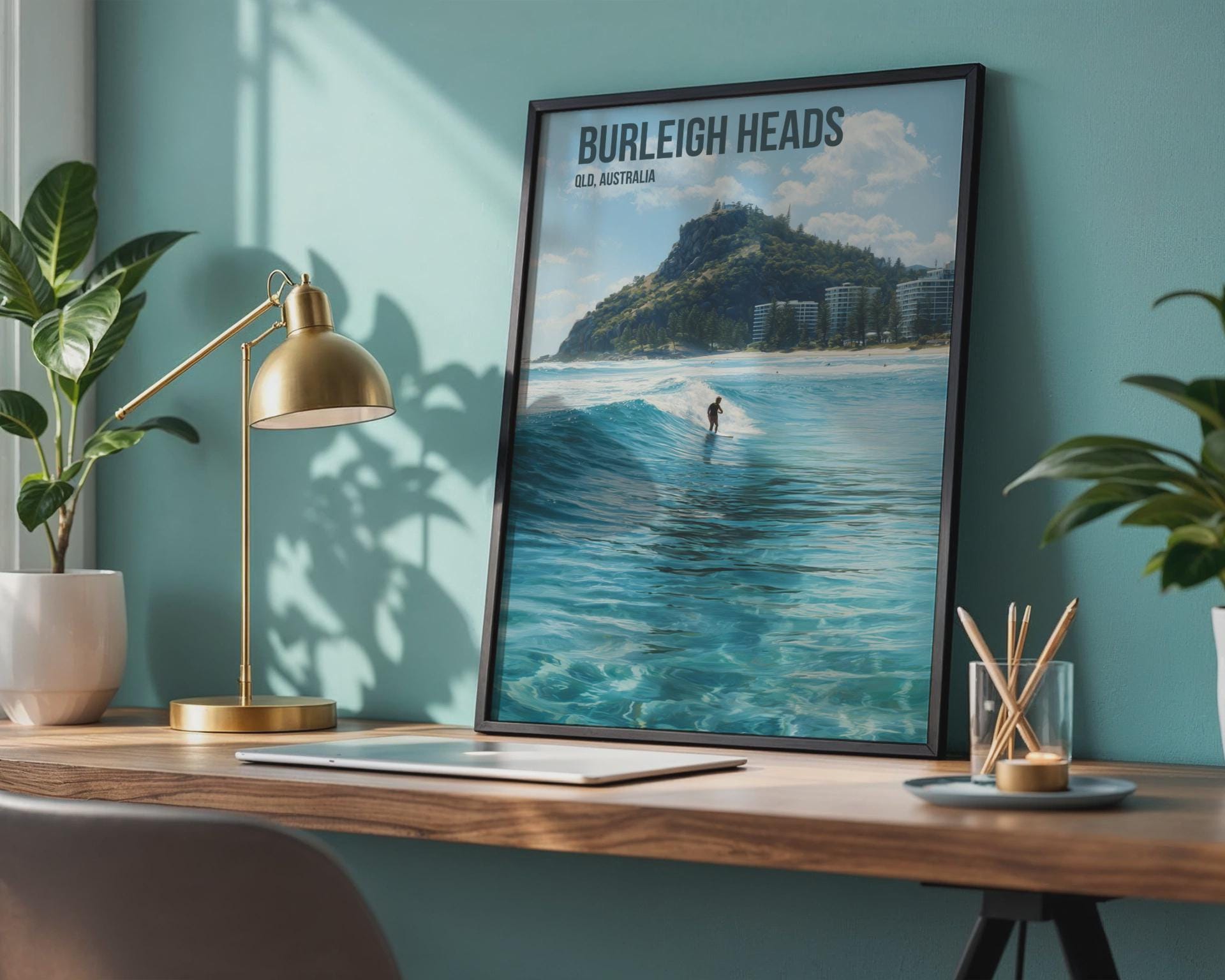 Burleigh Heads Surfing Poster QLD Australia Wall Art - Travel Wall Art