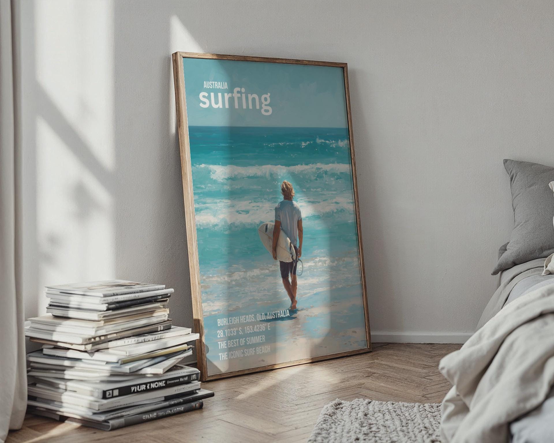 Australia Surfing Print Burleigh Heads Queensland Wall Art - Travel Wall Art