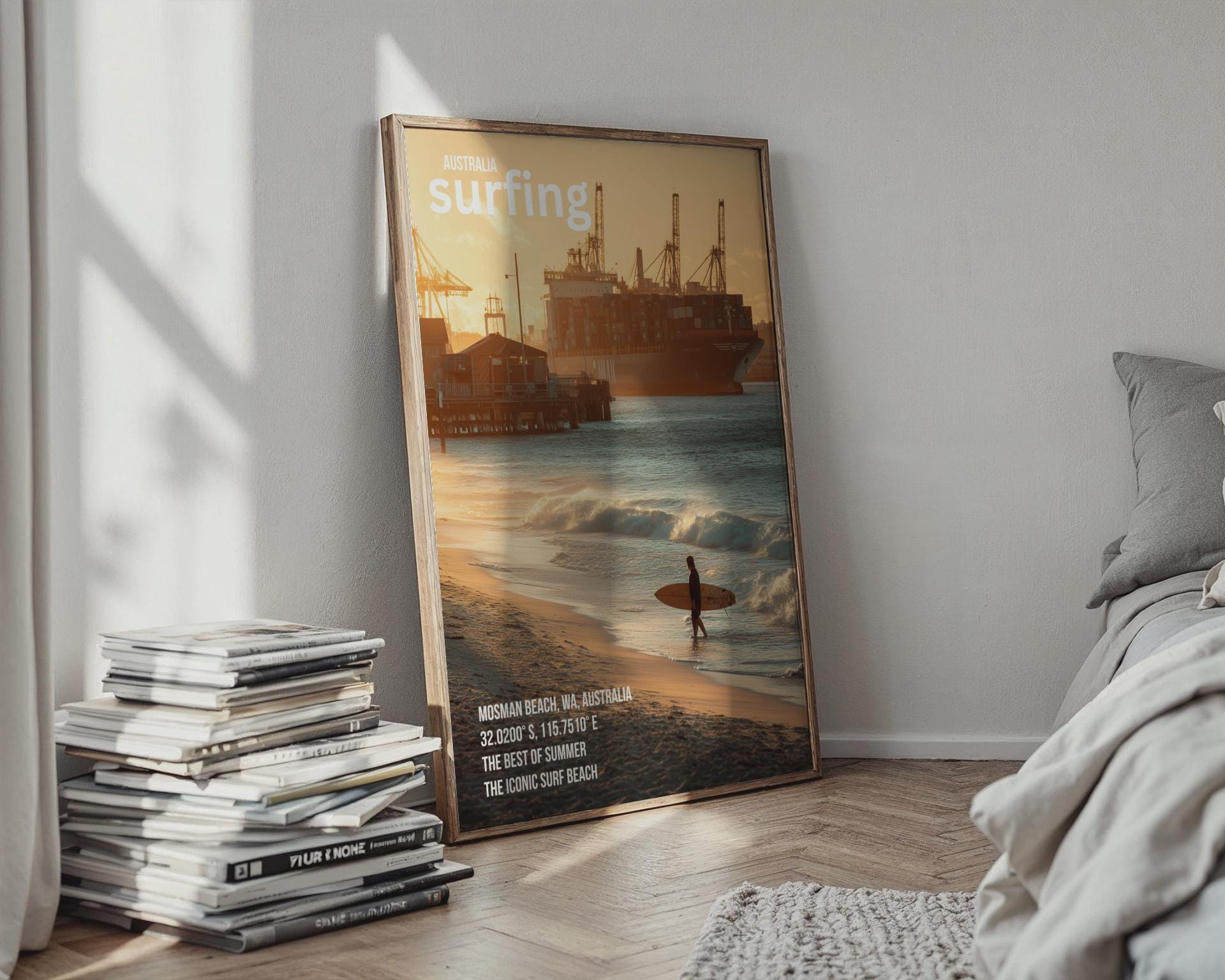 Mosman Beach Surfing Poster Australia Wall Art Summer Scene - Travel Wall Art