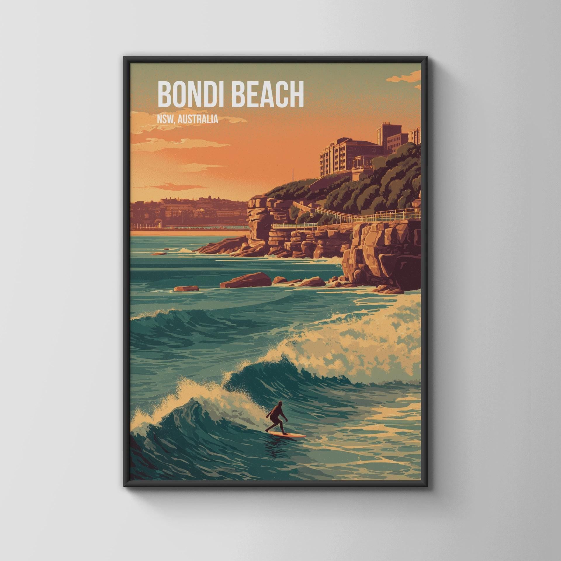 Bondi Beach Surfing Poster Wall Art NSWAustralia - Travel Wall Art