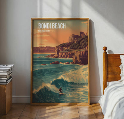 Bondi Beach Surfing Poster Wall Art NSWAustralia - Travel Wall Art