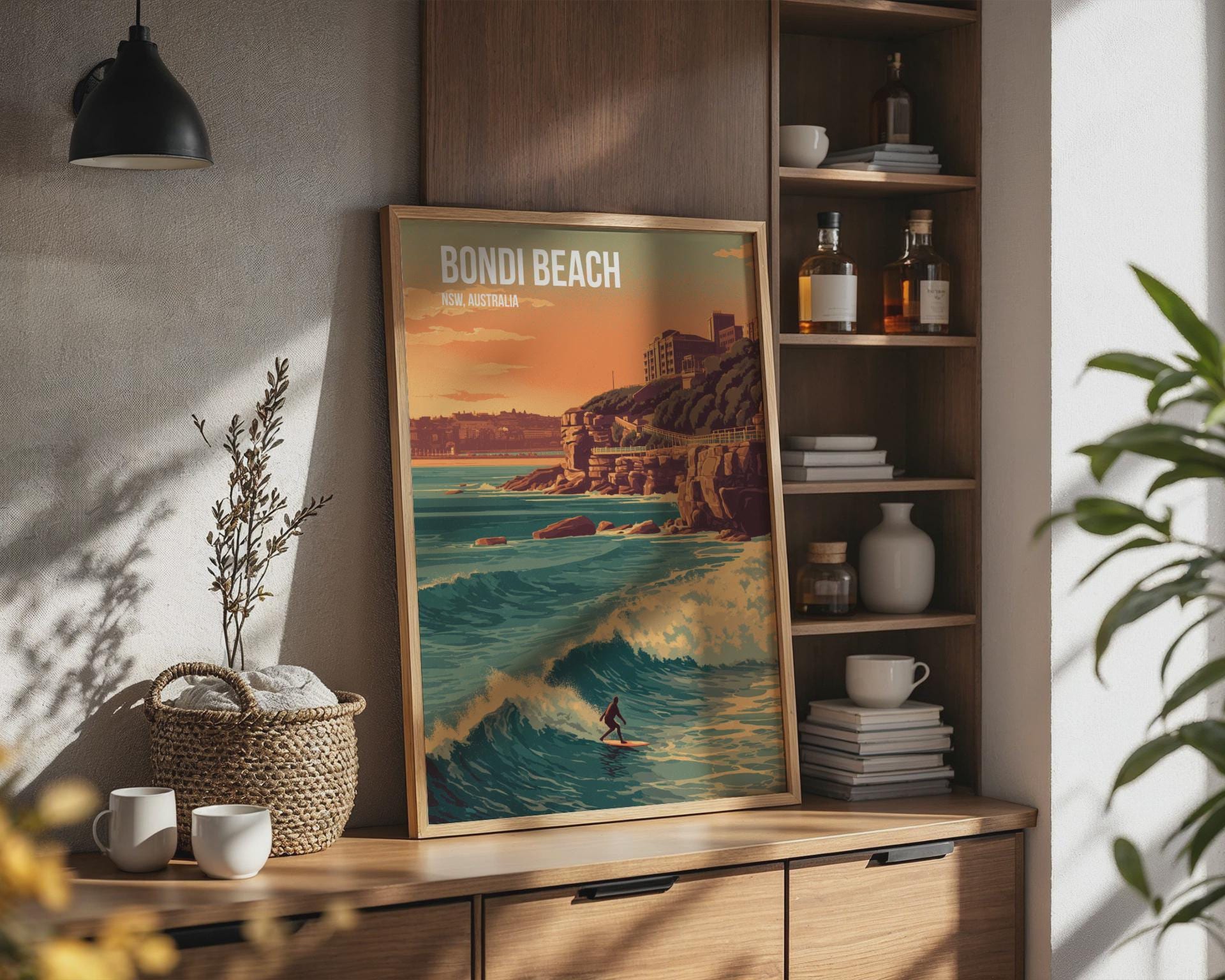 Bondi Beach Surfing Poster Wall Art NSWAustralia - Travel Wall Art