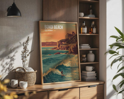 Bondi Beach Surfing Poster Wall Art NSWAustralia - Travel Wall Art