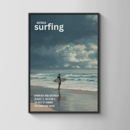 Byron Bay Surfing Poster Summer Art Print - Travel Wall Art