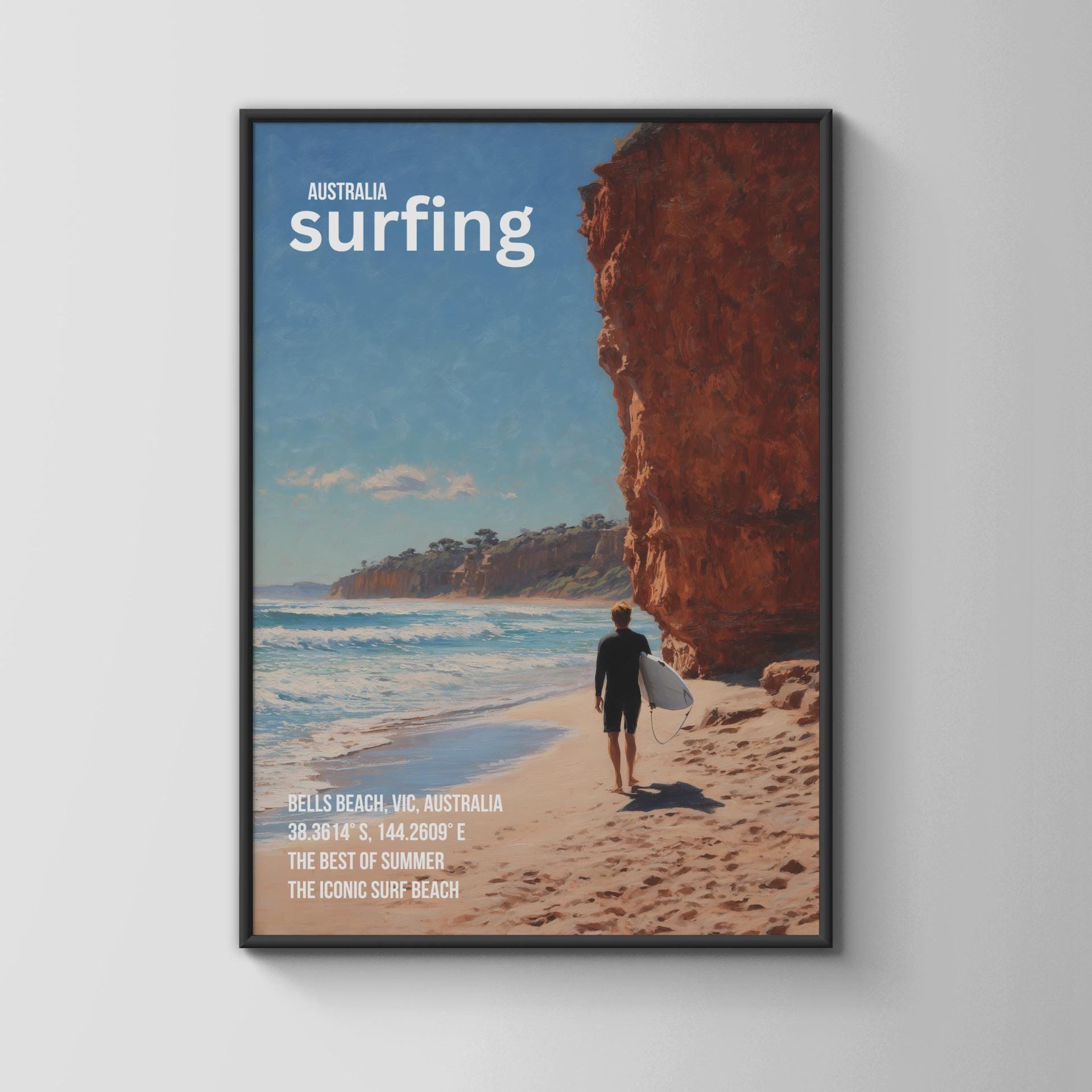 Bells Beach Surfing Poster Australia Coastal Wall Art - Travel Wall Art
