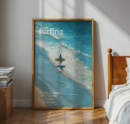 Surfing Poster Manly Beach Australia Art Print Wall Art - Travel Wall Art