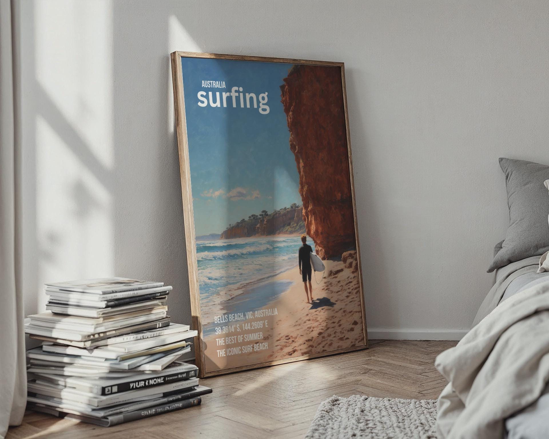 Bells Beach Surfing Poster Australia Coastal Wall Art - Travel Wall Art