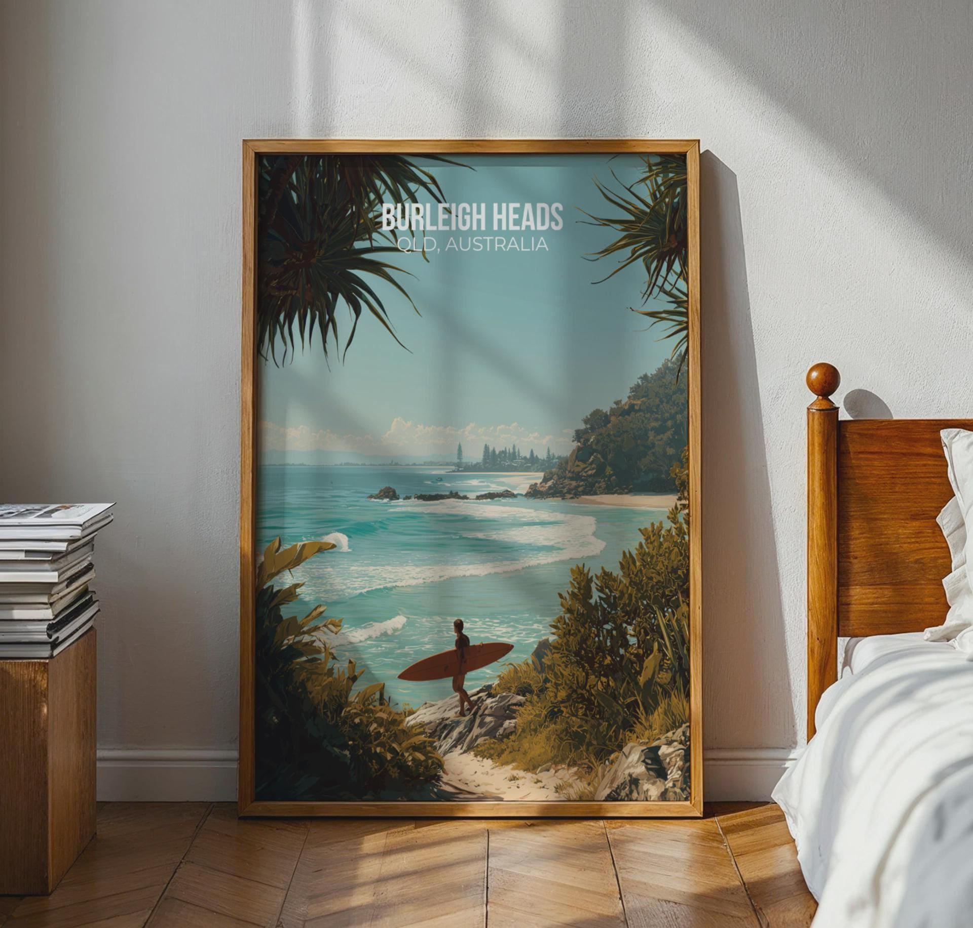 Burleigh Heads Beach Poster Surfing Art Print Queensland Australia - Travel Wall Art