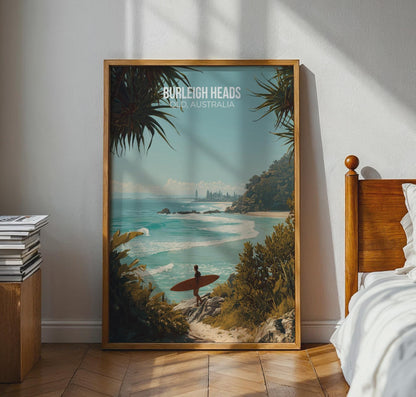 Burleigh Heads Beach Poster Surfing Art Print Queensland Australia - Travel Wall Art