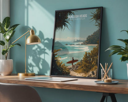 Burleigh Heads Beach Poster Surfing Art Print Queensland Australia - Travel Wall Art