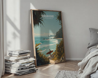 Burleigh Heads Beach Poster Surfing Art Print Queensland Australia - Travel Wall Art
