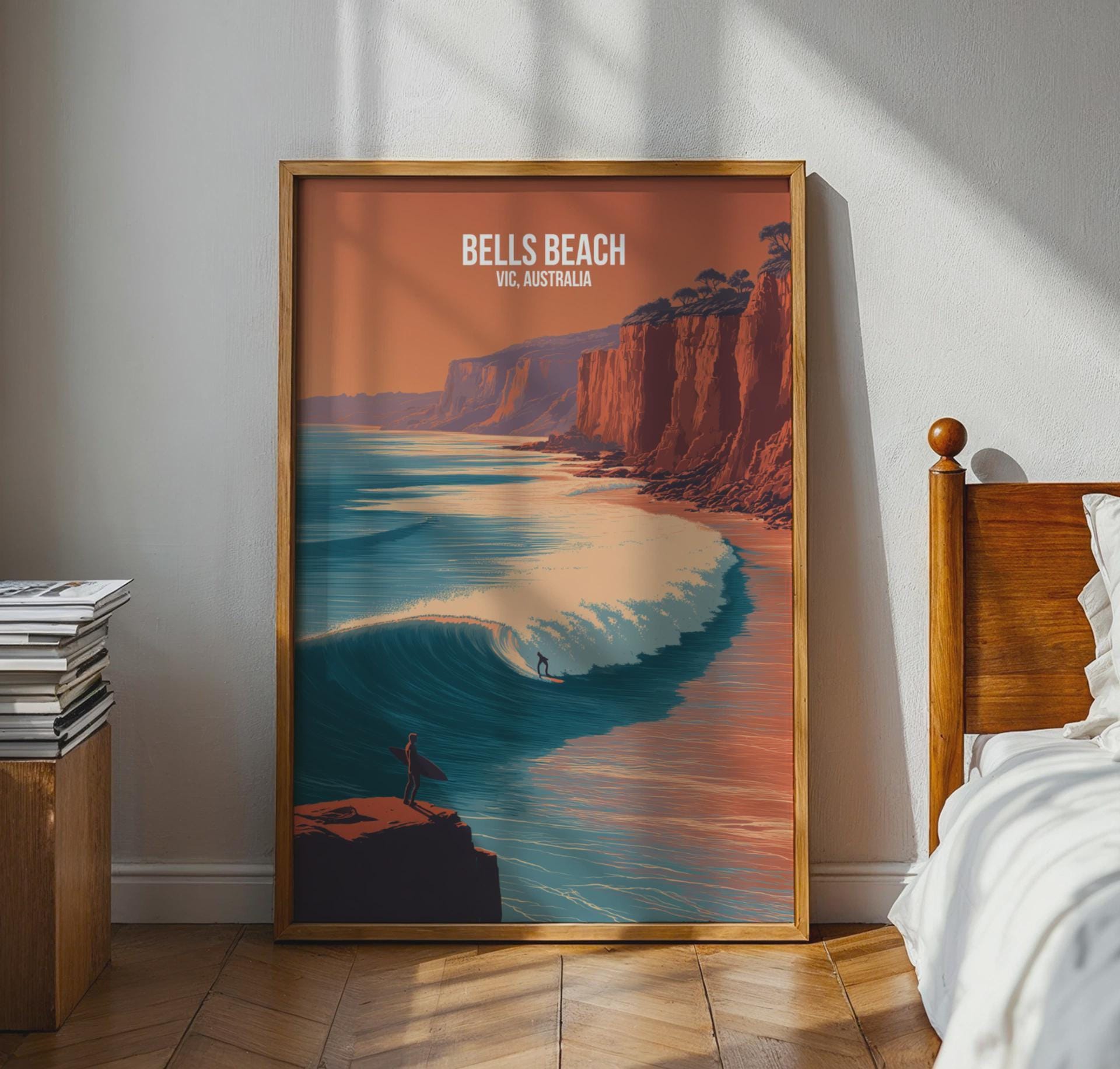 Bells Beach Surfing Poster VIC Australia Art Print - Travel Wall Art