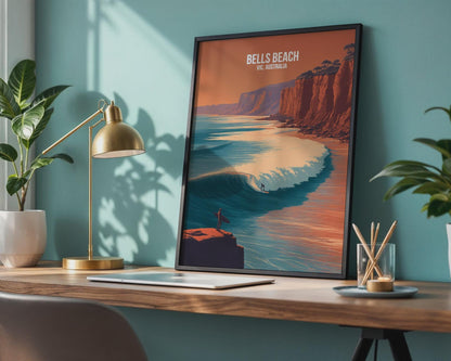 Bells Beach Surfing Poster VIC Australia Art Print - Travel Wall Art