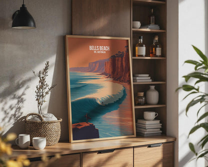 Bells Beach Surfing Poster VIC Australia Art Print - Travel Wall Art