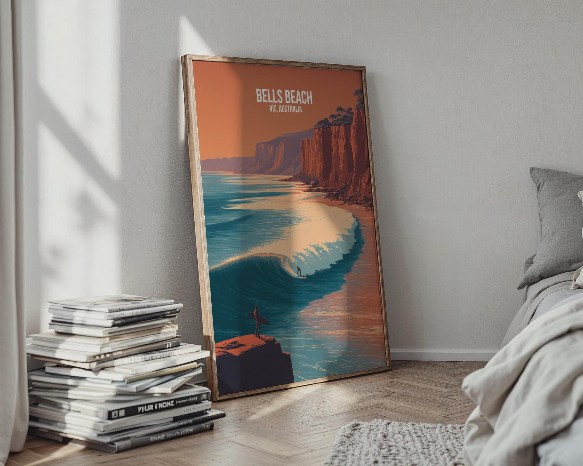 Bells Beach Surfing Poster VIC Australia Art Print - Travel Wall Art