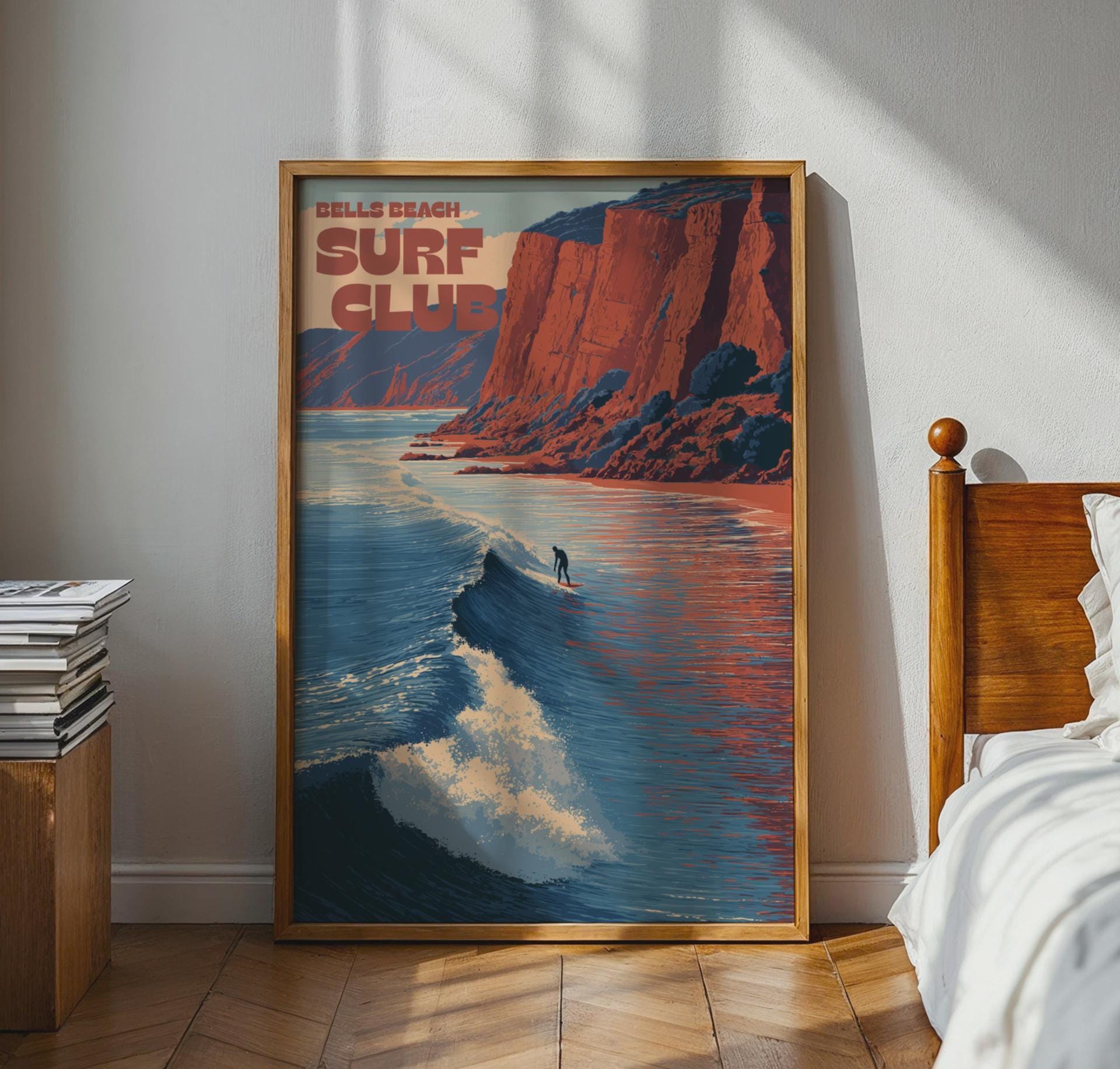 Bells Beach Surf Club Poster Wall Art Surfing Landscape Ocean Print - Travel Wall Art