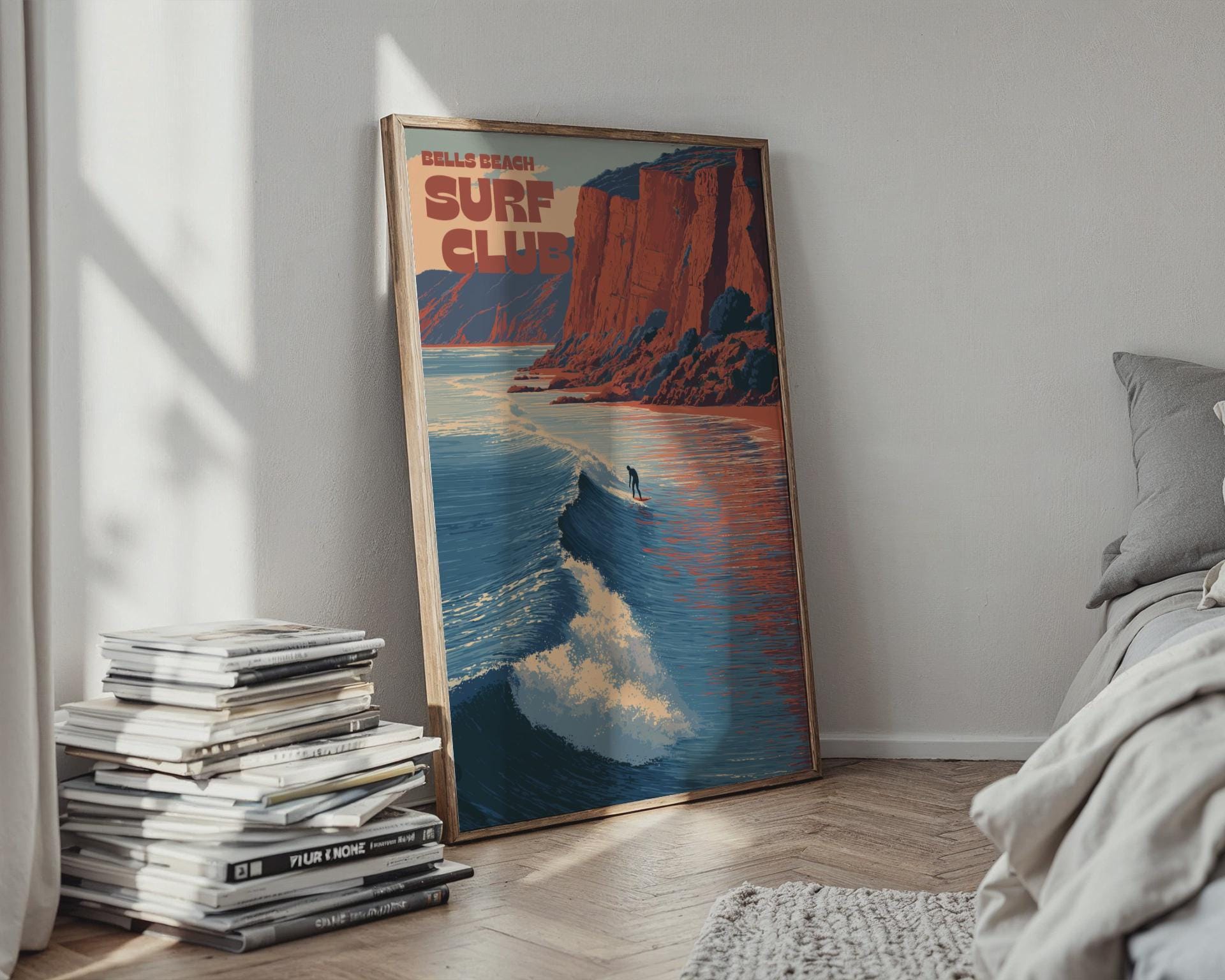 Bells Beach Surf Club Poster Wall Art Surfing Landscape Ocean Print - Travel Wall Art